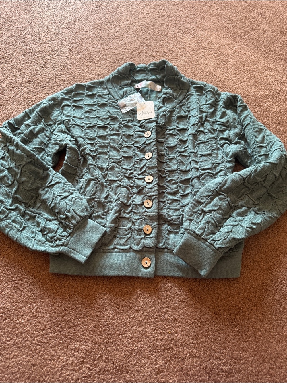 Free People Textured Sage Green Button-Front Cardigan